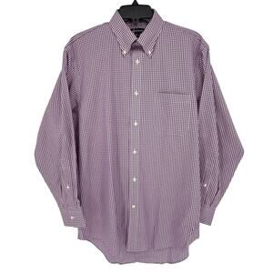 Land's End Men's No-Iron Pinpoint Oxford Dress Shirt LS Purple Check